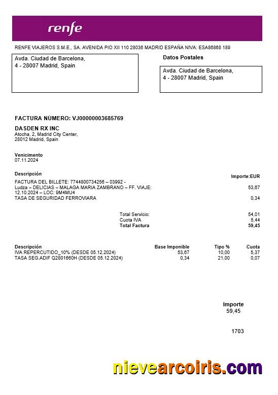 Spain Renfe business utility bill